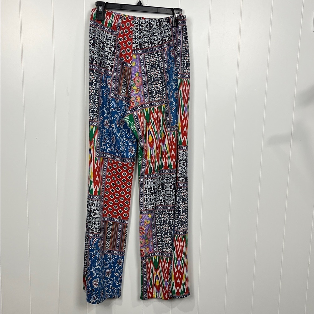 Love Ryan Flare Pant Multi Vibrant Colors Stretch Waist Flare Leg Drawstring EUC - Picture 7 of 12